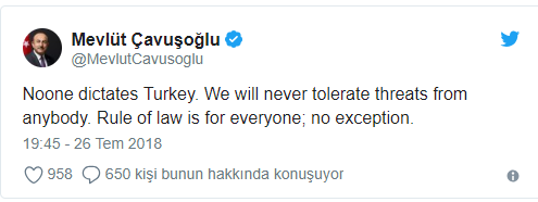 Son dakika... Dışişleri Bakanı Çavuşoğlu'ndan ABD'ye 'Rahip Brunson' tepkisi
